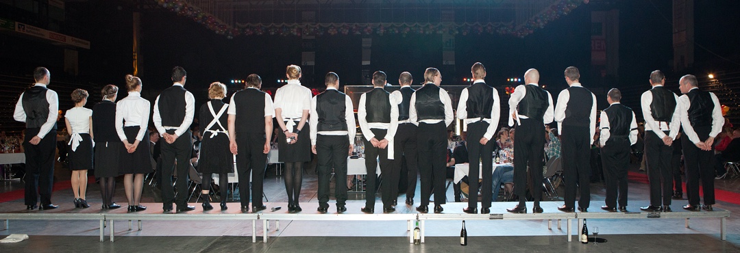 the backs of servants in a row i comedy show