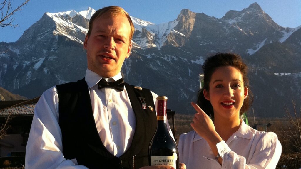 waiters in Swiss mountains.